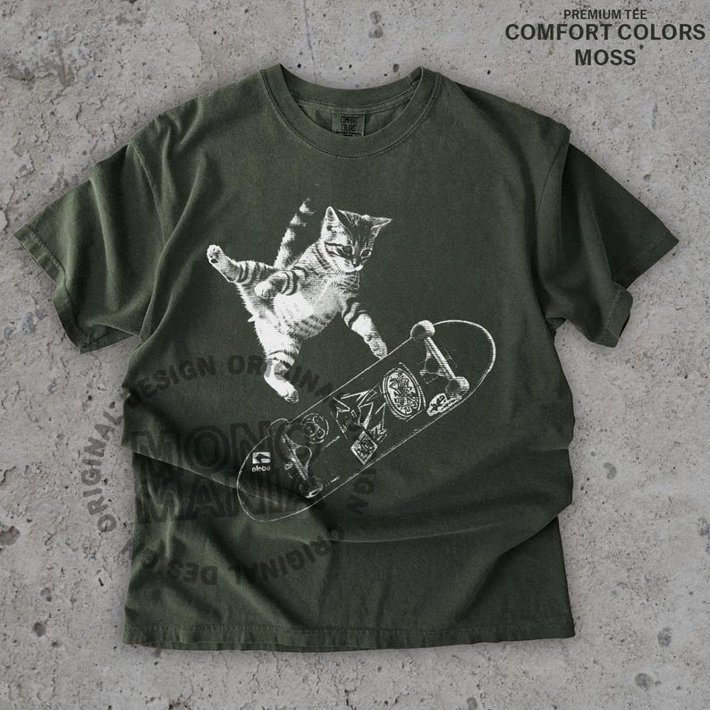 skateboarding cat shirt, retro cat graphic tee, vintage kitten tshirt, punk streetwear top, funny cat skate tee, oversized unisex shirt, cool beer cat tshirt, y2k skater aesthetic, 90s retro cat shirt, grunge coquette tee, rockstar gf cat top, mori kei skate shirt, streetwear cat graphic