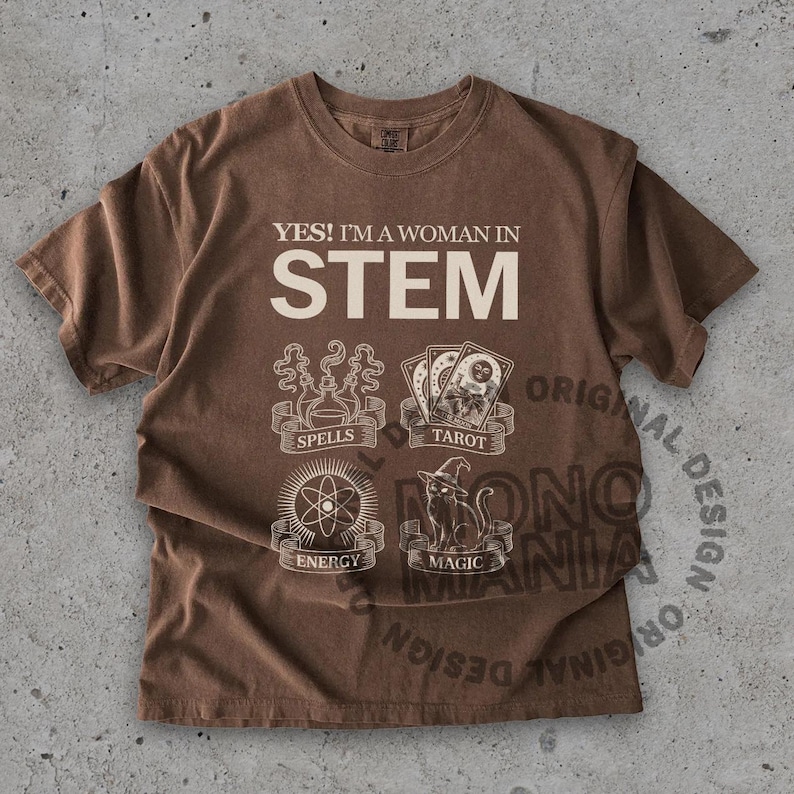STEM Spells Tarot Energy Magic shirt, Support Local Coven, Funny Black Cat tee, Witchy tshirt, Tarot Lover gift, Grunge Goth Emo | Beige