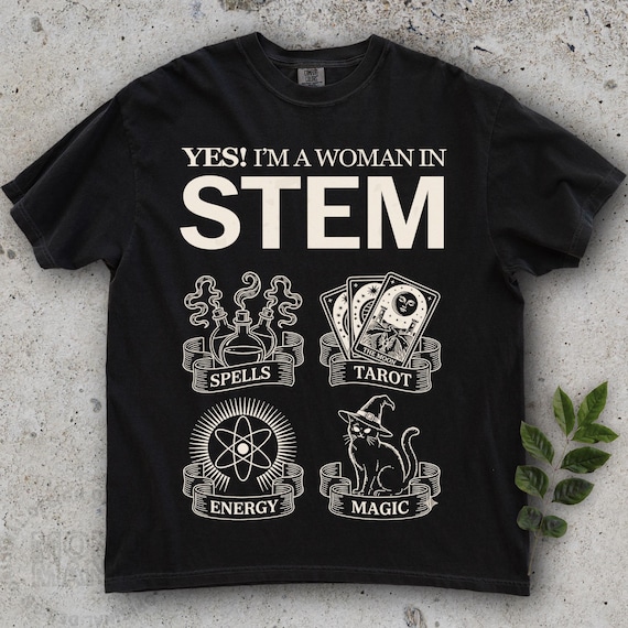 STEM Spells Tarot Energy Magic shirt, Support Local Coven, Funny Black Cat tee, Witchy tshirt, Tarot Lover gift, Grunge Goth Emo | Beige