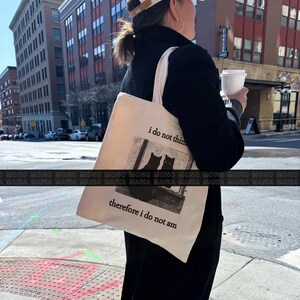 I do not think therefore i do not am, Funny Cat tote bag, Grunge tote, Vintage tote, Witchy bag, Goth, Emo, Punk tote