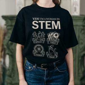 STEM Spells Tarot Energy Magic shirt, Support Local Coven, Funny Black Cat tee, Witchy tshirt, Tarot Lover gift, Grunge Goth Emo | Beige