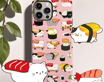 Funda para teléfono Sushi Cat: lindo gato para iPhone 17 16 15 14 13 12 Air Pro Max, Samsung S25 S24 S22 Ultra, Pixel