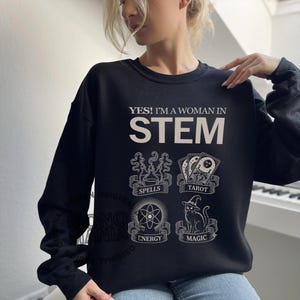 STEM Spells Tarot Energy Magic shirt, Support Local Coven, Funny Black Cat tee, Witchy tshirt, Tarot Lover gift, Grunge Goth Emo | Beige