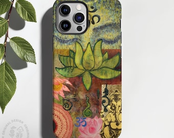 90s Boho Spiritual Ganesha Om Lotus Grunge Phone Case iPhone 18 17 16 15 14 13 12 Pro Max Plus Air MagSafe, Samsung Galaxy S25 S26 Pixel
