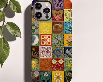 90s Hippie Whimsy Mosaic Tile Phone Case: bohemian boho y2k iPhone 17 16 15 14 13 12 Pro Max Plus Air MagSafe, Samsung Galaxy S25 S26, Pixel