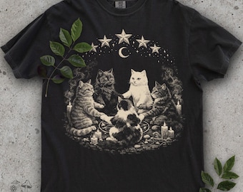 Cat Ritual shirt - Support Your Local Coven, Black cat shirt, Witchy shirt, Funny Cat shirt Grunge tshirt Vintage Shirt 80s 90s Goth