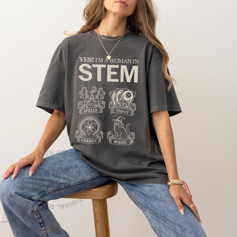 STEM Spells Tarot Energy Magic shirt, Support Local Coven, Funny Black Cat tee, Witchy tshirt, Tarot Lover gift, Grunge Goth Emo | Beige