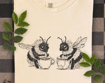 Bees drinking tea tshirt cottagecore t-shirt nostalgic tee hoodie sweatshirt