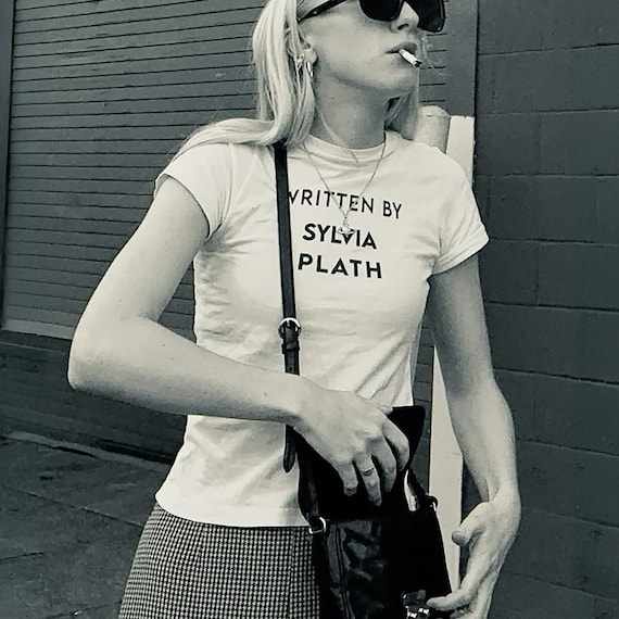 Written by Sylvia Plath Sweater baby Tee, Gift for Poet & Writer, 90s Inspired Aesthetic, Literary Shirt, coquette