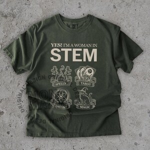 STEM Spells Tarot Energy Magic shirt, Support Local Coven, Funny Black Cat tee, Witchy tshirt, Tarot Lover gift, Grunge Goth Emo | Beige