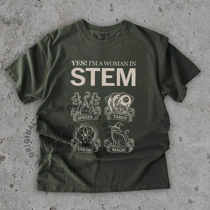 STEM Spells Tarot Energy Magic shirt, Support Local Coven, Funny Black Cat tee, Witchy tshirt, Tarot Lover gift, Grunge Goth Emo | Beige