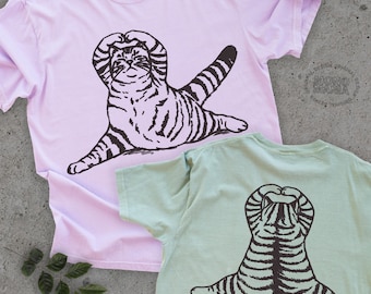 Cat Yoga Shirt, Cute Boho Summer Top Yogi Meditating Pilates Tee, Funny Cat Meme T-Shirt, Kawaii Kitten Namaste Top, Yoga Instructor Gift