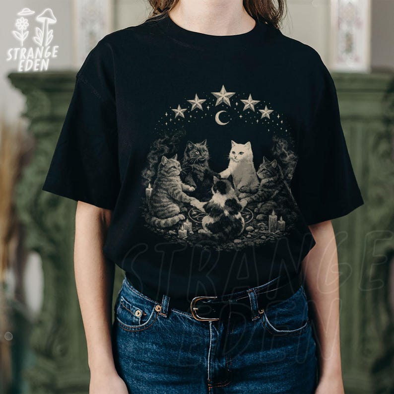 Cat Ritual shirt - Support Your Local Coven, Black cat shirt, Witchy shirt, Funny Cat shirt Grunge tshirt Vintage Shirt 80s 90s Goth,