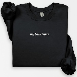Mijn rug doet pijn ronde hals, leuke chronische rugpijn, grappig cadeau voor haar hem, mijn rug doet pijn trui, shirt rugpijn, onderrug, shirt rugpijn