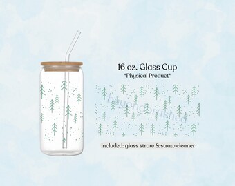 Christmas Tree 16oz Glass Tumbler, Minimal Holiday Home Decor, Gift for Her, Winter Aesthetic Glass Cup