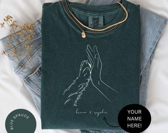 CUSTOM Dog Lover Comfort Colors® Shirt, Human Hand and Paw Shirt, Dog Paw Animal Lover Tee, Dog Lover Gift, Pet Loss Gift, Custom Dog Shirt