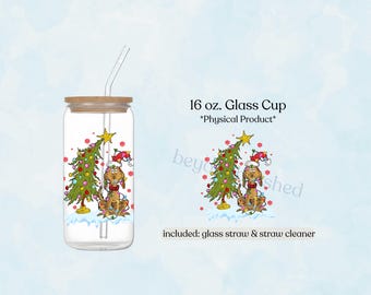 Christmas 16oz Glass Tumbler, Holiday Iced Coffee Cup, Cute Christmas Gift Idea, Festive Drinkware, Stocking Stuffer Idea