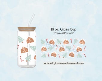 Christmas 16oz Glass Tumbler, Holiday Iced Coffee Cup, Cute Christmas Gift Idea, Festive Drinkware, Stocking Stuffer Idea