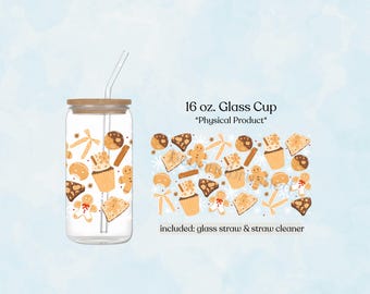 Christmas 16oz Glass Tumbler, Holiday Iced Coffee Cup, Cute Christmas Gift Idea, Festive Drinkware, Stocking Stuffer Idea