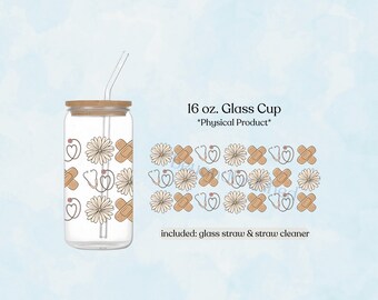 Healthcare 16oz Glass Tumbler, Gift for Nurse, Nursing School, Iced Coffee Lover