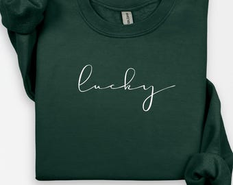 Lucky Script St. Patrick's Day ronde hals, Lucky ronde hals voor dames, sweater Shamrock, Lucky Irish ronde hals, Ierse sweater, St Pattys