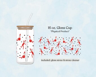 Christmas Elf on the Shelf 16oz Glass Tumbler, Holiday Iced Coffee Cup, Cute Christmas Gift Idea, Festive Drinkware, Stocking Stuffer Idea
