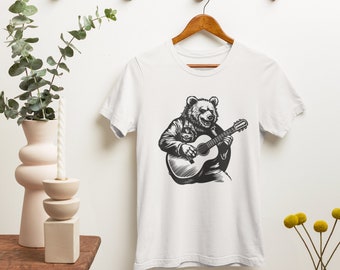 Goth Bear Gitarren-T-Shirt - Edgy Rockmusik-T-Stück für Musikbegeisterte - Naturliebhaber - Tierliebhaber