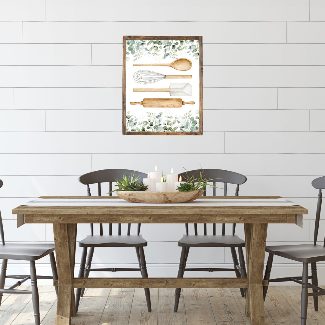 Kitchen Utensils Eucalyptus Canvas Art, Whimsical Kitchen Utensils