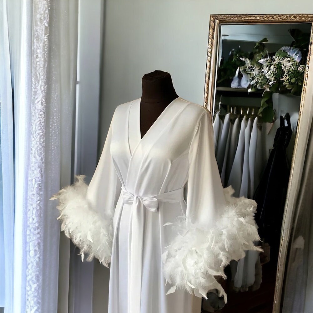 Women Silk Robe Robe With Piping Line Elegant Bridal Robe Black White Robes  Womens 