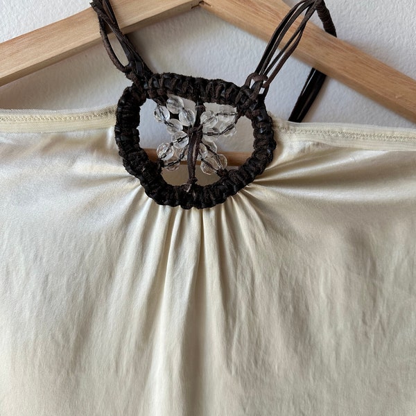 Vintgage silk Halter top with Leather straps