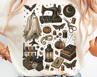 Comfort Colors® Halloween Sewing Shirt, Witchy Seamstress Tee, Vintage Sewing Machine Shirt, Sewing Lover Shirt, Spooky Crafting Shirt, Sew