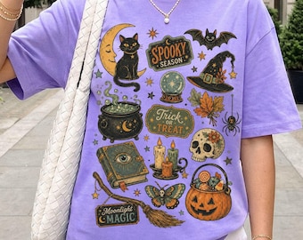 Comfort Colors® Vintage Halloween Shirt, Spooky Season Tee, Trick or Treat Graphic, Witchy Black Cat Shirt, Retro Halloween Collage, Fall