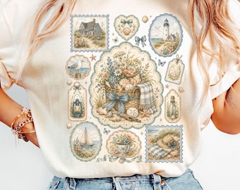 Comfort Colors® Coastal Cottagecore Shirt, Seashell Beach Tee, Lighthouse Ocean Lover Gift, Coastal Grandma, Summer Coquette Nautical Shirt