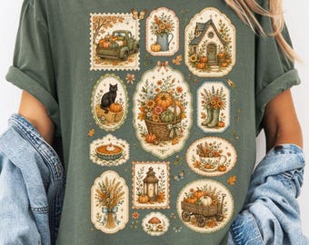 Comfort Colors® Fall Cottagecore Shirt, Autumn Pumpkin Shirt, Vintage Farmhouse Thanksgiving Tee, Fall Season Shirt, Cozy Fall Graphic Shirt