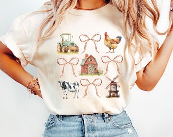 Comfort Colors® Coquette Farm Shirt, Cute Farm Animal Shirt, Farmer T-Shirt, Chicken Shirt, Farm Graphic Tee, Farmer Gifts, Farm Girl Shirt