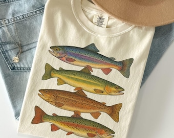 Comfort Colors® Trout Fish Shirt, Vintage Fish Shirt, Retro Fish Shirt, Fishing Shirt, Fishermen, Rainbow Trout Fishing Shirt, Fishing Lover