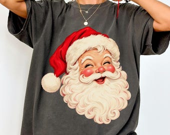 Comfort Colors® Vintage Santa Christmas Shirt, Retro Santa Face T-Shirt, Jolly Santa Claus Tee, Nostalgic Holiday Top, Cute Christmas Gift