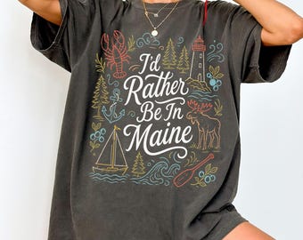 Comfort Colors® Maine Lobster Shirt Lighthouse Moose Sailboat Coastal Travel Souvenir Tee State Pride