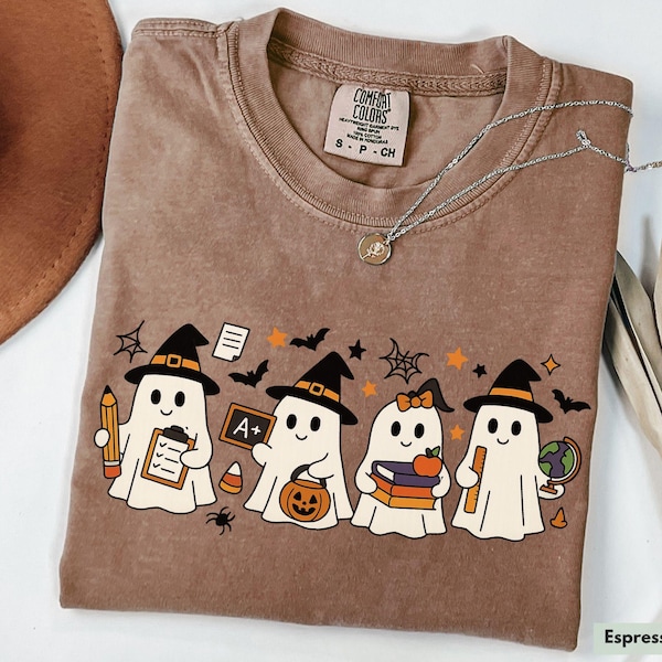 Comfort Colors® Halloween Ghost Teacher Shirt, Halloween Teacher Shirt, Spooky Teacher Shirts, Halloween Gift for Teacher, Cute Ghost Shirt
