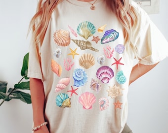 Vintage Seashells Tshirt Comfort Colors® Shirt, Seashell Lover Shirt, Nautical Tee, Ocean Swimsuit Coverup, Seashell Shirt, Mermaid Shirt