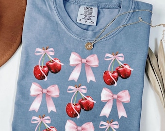 Comfort Colors® Cherry Shirt, Coquette Cherry Shirt, Cute Cherry Shirt, Cherry Bow Shirt, Cherry Lover Shirt, Cherry Gifts, Cherries Shirt