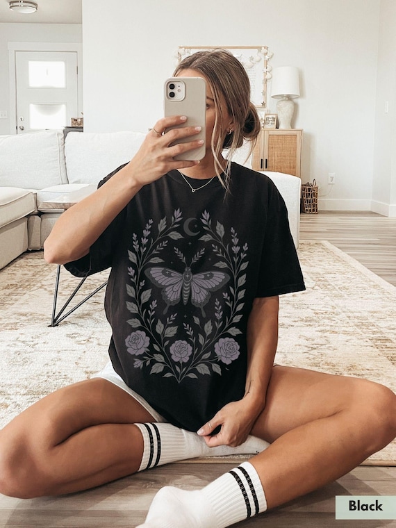 Comfort Colors® Floral Gothic Shirt, Dark Academia Shirt, Gothic Garden Shirt, Floral Creepy Cute Shirt, Botanical Moth Shirt, Celestial Tee
