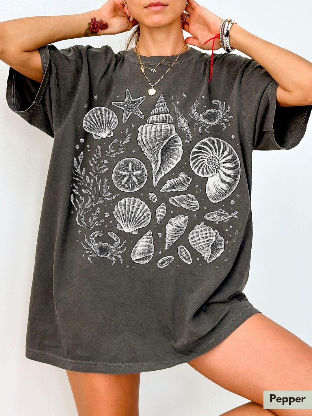 Shell Style Shirt Comfort Colors® Vintage Seashell Shirt, Coastal Vintage Shell Graphic ...