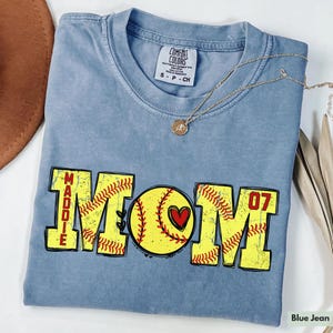Comfort Colors® Custom Softball Mom Shirt for Softball Mama Shirt with Name Softball Mom Gift Personalized Mom Player Shirt for Game Day