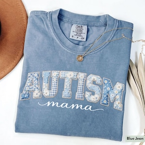 Comfort Colors® 自閉症ママシャツ、自閉症啓発シャツ、フェイクパッチワーク自閉症シャツ、自閉症ママへのギフト、自閉症インクルージョンTシャツ、自閉症月間