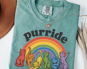 Comfort Colors® LGBTQ Cat Shirt, Purride Shirt, Rainbow Cat Pride Tee, LGBTQ Cat Lover Shirt, Gay Pride Month Shirt, Cute Pride Cat Gift
