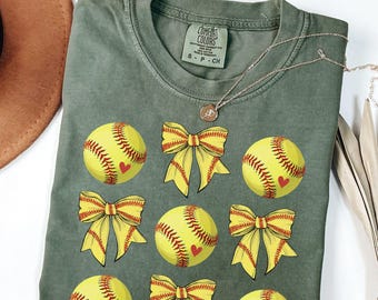 Comfort Colors® Coquette Softball Shirt, Cute Softball Shirt, Womens Softball Tee, Softball Lover Shirt, Softball Season, Softball Mom Shirt