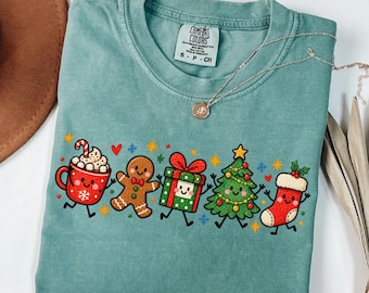 Comfort Colors® Cute Christmas Shirt, Gingerbread Man and Hot Cocoa Tee, Christmas Teacher Shirt, Festive Holiday Tee, Christmas Graphic Tee