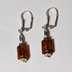 Amber-toned Vintage Rectangle Glass Bead Earrings
