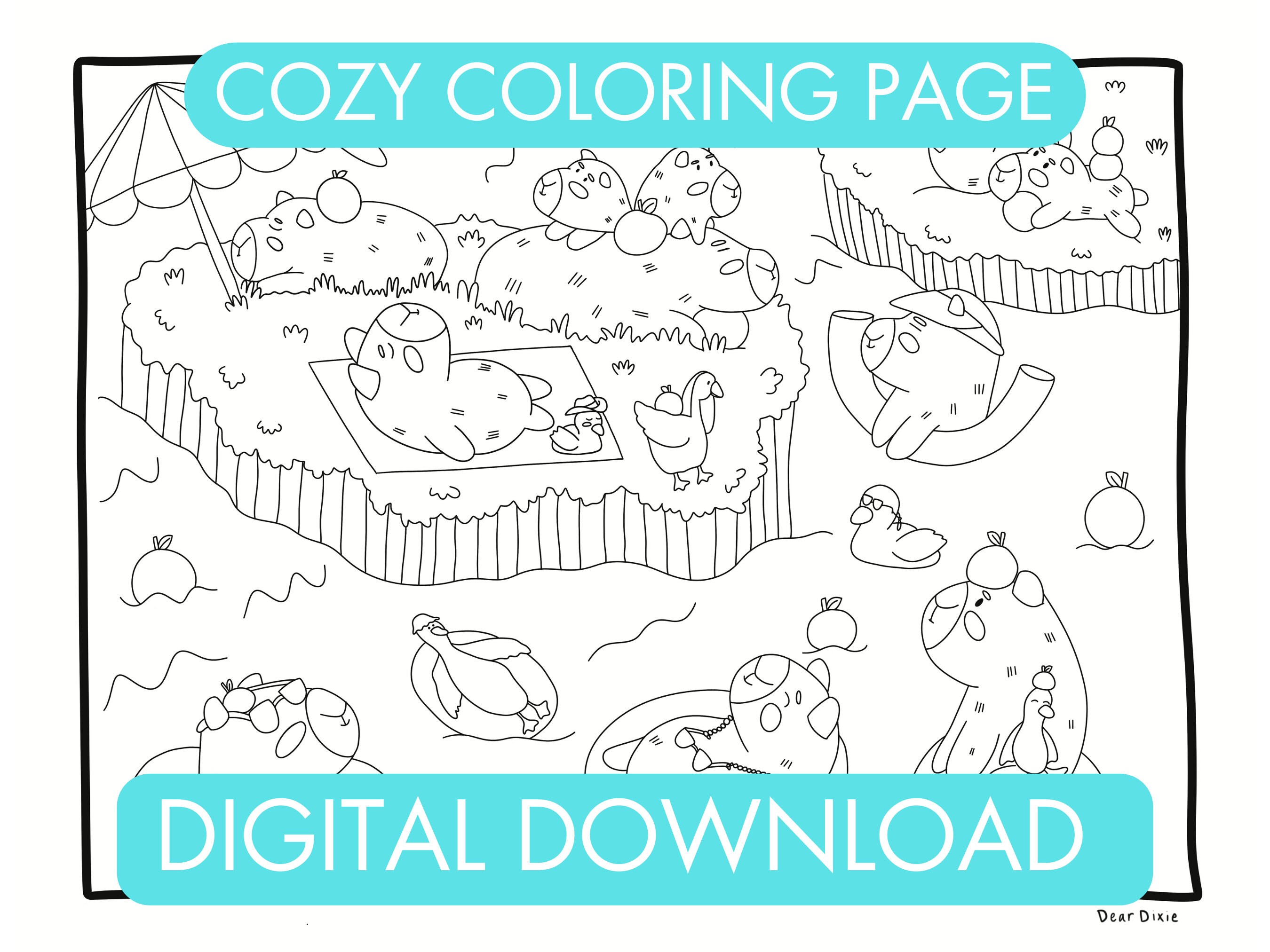 Digital Download Capybara Coloring Page Cozy Animal Coloring Page for